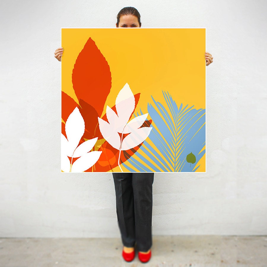 Extra large print - Garden collection - Leaves - Tropical - Colorful wall decor - 40"x40" - Neon colors
