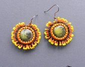 Sunflower beaded earrings with ceramic beads - summer jewelry
