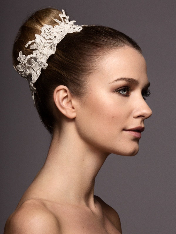 Bridal Headpiece, Lace Crystal Wrap