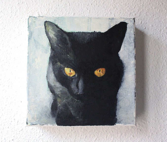 Black cat Etsy oil painting canvas