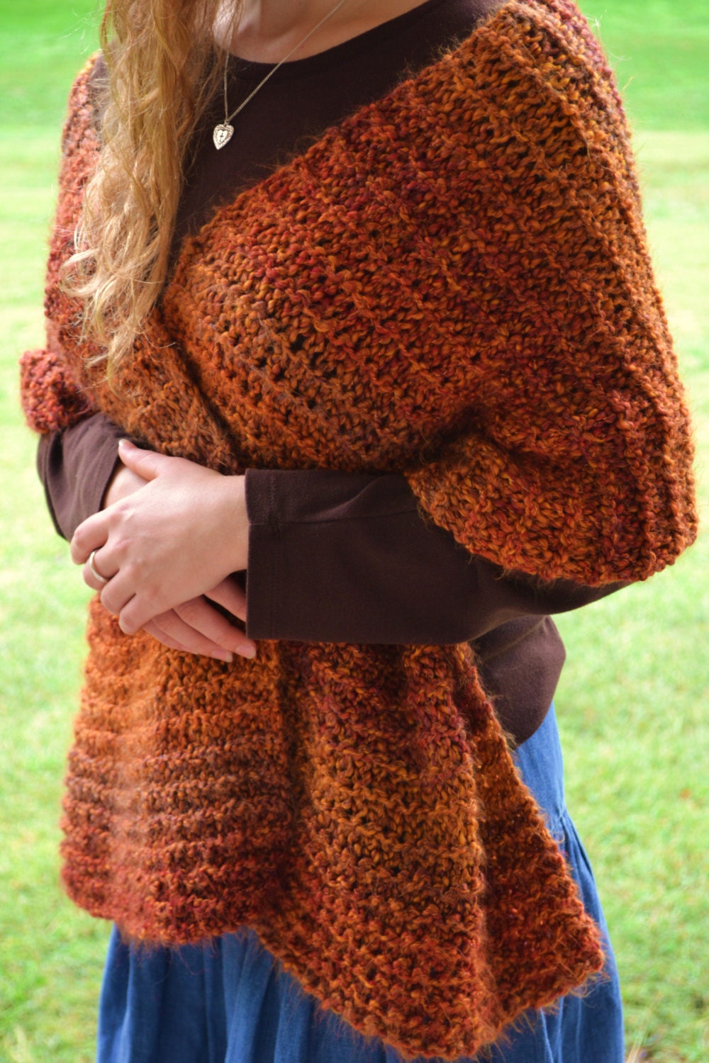 Ready to Ship - Hand Knit Shawl Scarf - Autumn Leaves