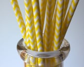 Yellow Chevron Paper Straws, 25 pieces, perfect birthday party detail in milk bottle, retro kitschy fun, Summer Lemonade Stand, team colors