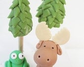 Woodland Animals fondant cake toppers - 1 qty Moose only for baby shower, birthday cake, woodland party