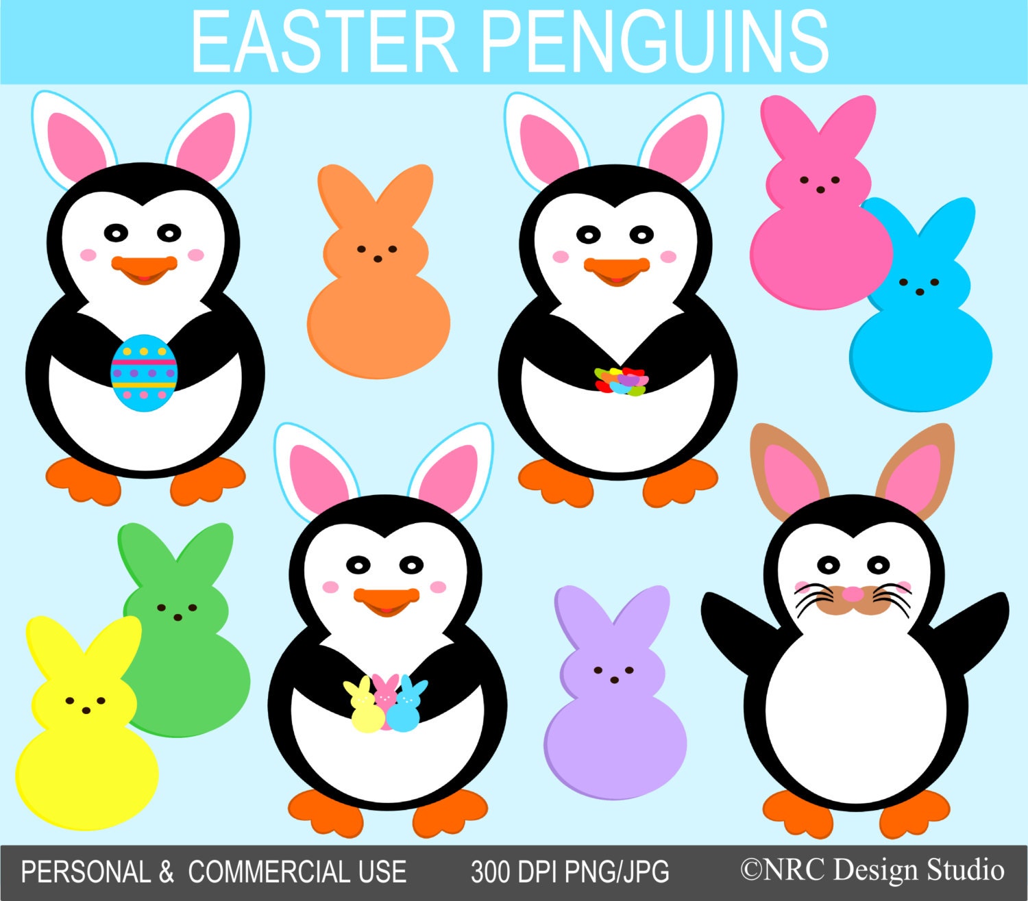 Easter Penguin (Bunny) Clip Art Graphics - Digital Clipart Commercial Use - Instant Download Il_170x135