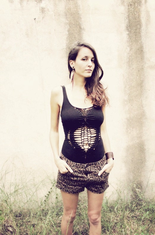 TRIBAL DROP Black MONOKINI Body Suite tank top