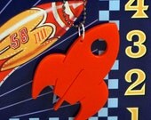 Retro Rocket Ship Plastic Necklace Charm