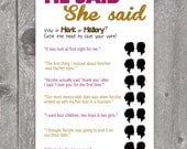 Printable He Said She Said Bridal Shower Game