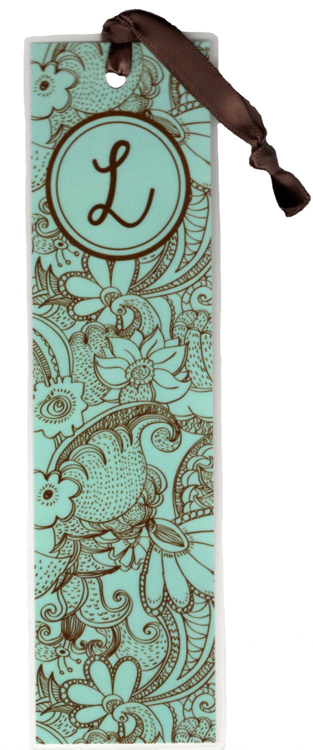 Bookmarks Buy 1 Get 2 Free Blue & Brown Floral Pattern Handmade Initial or Fleur de Lis