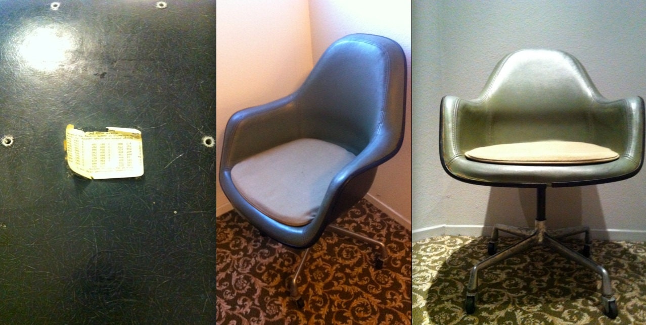 EAMES LOOSE CUSHION pad Pair 2 Herman Miller arm chairs olive green high back swivel base with casters Girard Charles Eames' last chair rare