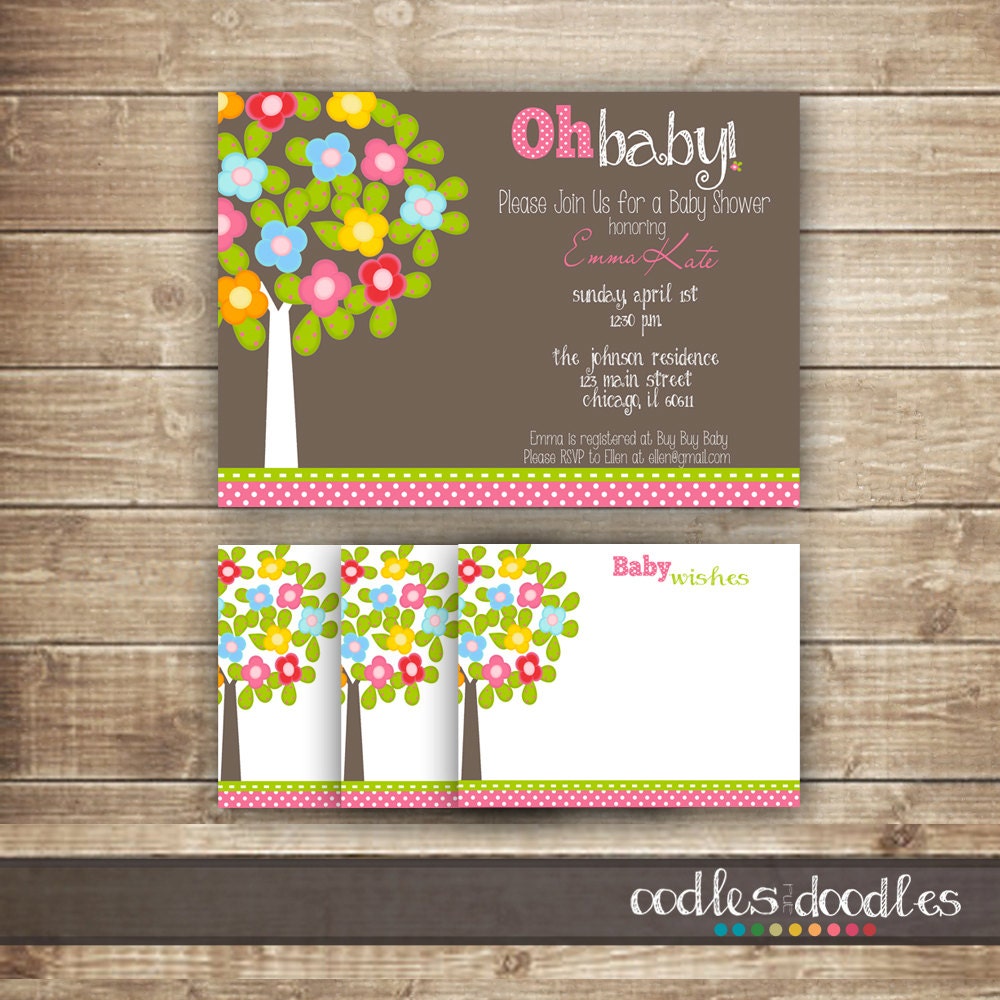 Baby Girl Shower Invitation & Personalized Thank You Note Card / Advice Card / Personalized Note Card - Printable