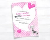 Giraffe Girl Baby Shower Invitation Printable Pink Polka Dot Invitation Invitation Baby Girl Shower Invite Gray White Cute Animal Modern DIY