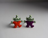SALE: Aliens on Adjustable silver plated rings. -Purple and Orange, three eyed space aliens. -Take me to your leader. Geek, Nerd, Gamers.