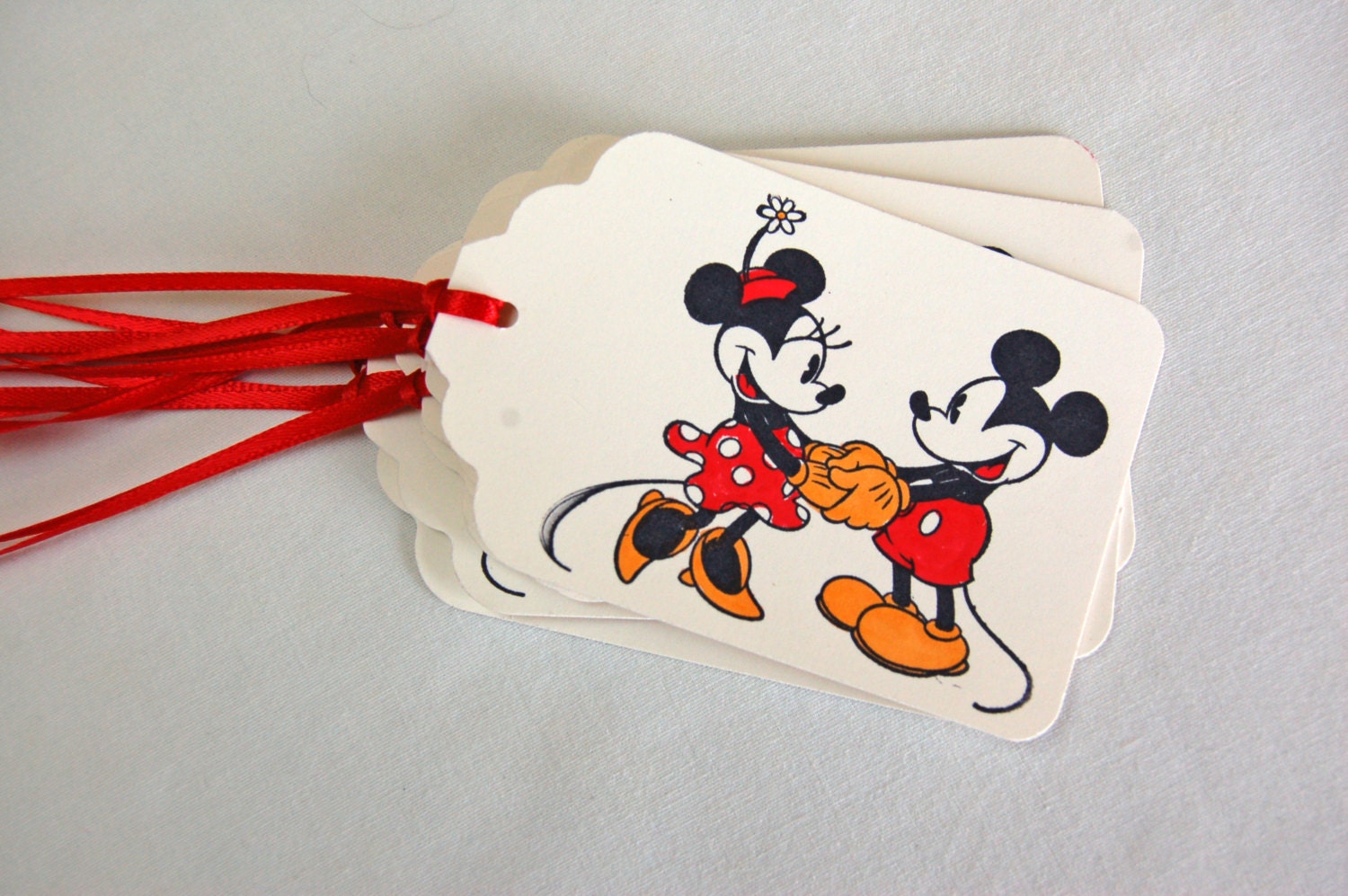 Disney, Mickey and Minnie Mouse Gift Tags -Set of 6 Handstamped/ Colored Mickey and Minnie Tags (Mickey Birthday)