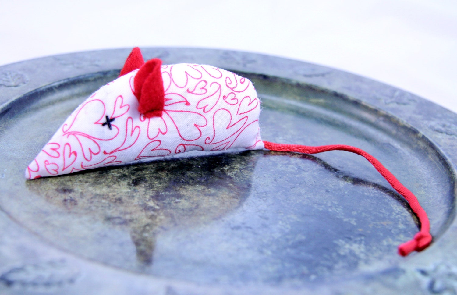 Catnip mouse, Cat toy, Pet toy: Valentine Fabric, Red Ears, Red Tail, Valentine hearts