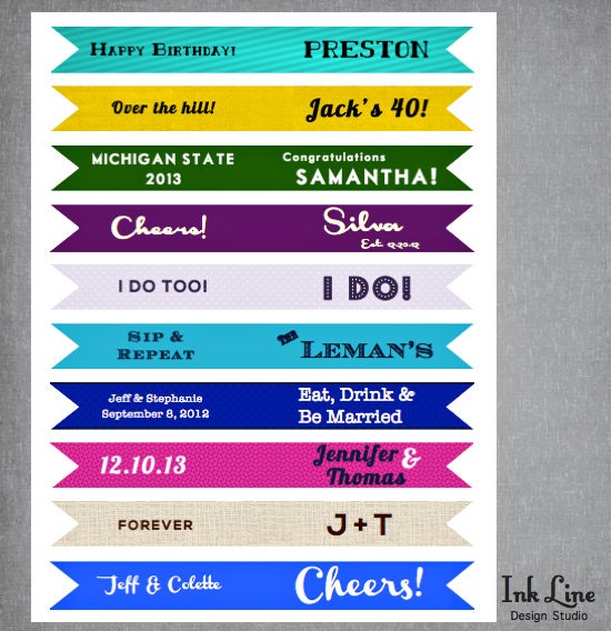 CUSTOM PRINTABLE FLAGS - Personalized, printable, pdf, pennant - Custom straw flag - Wedding straw pennant customized diy printable pdf