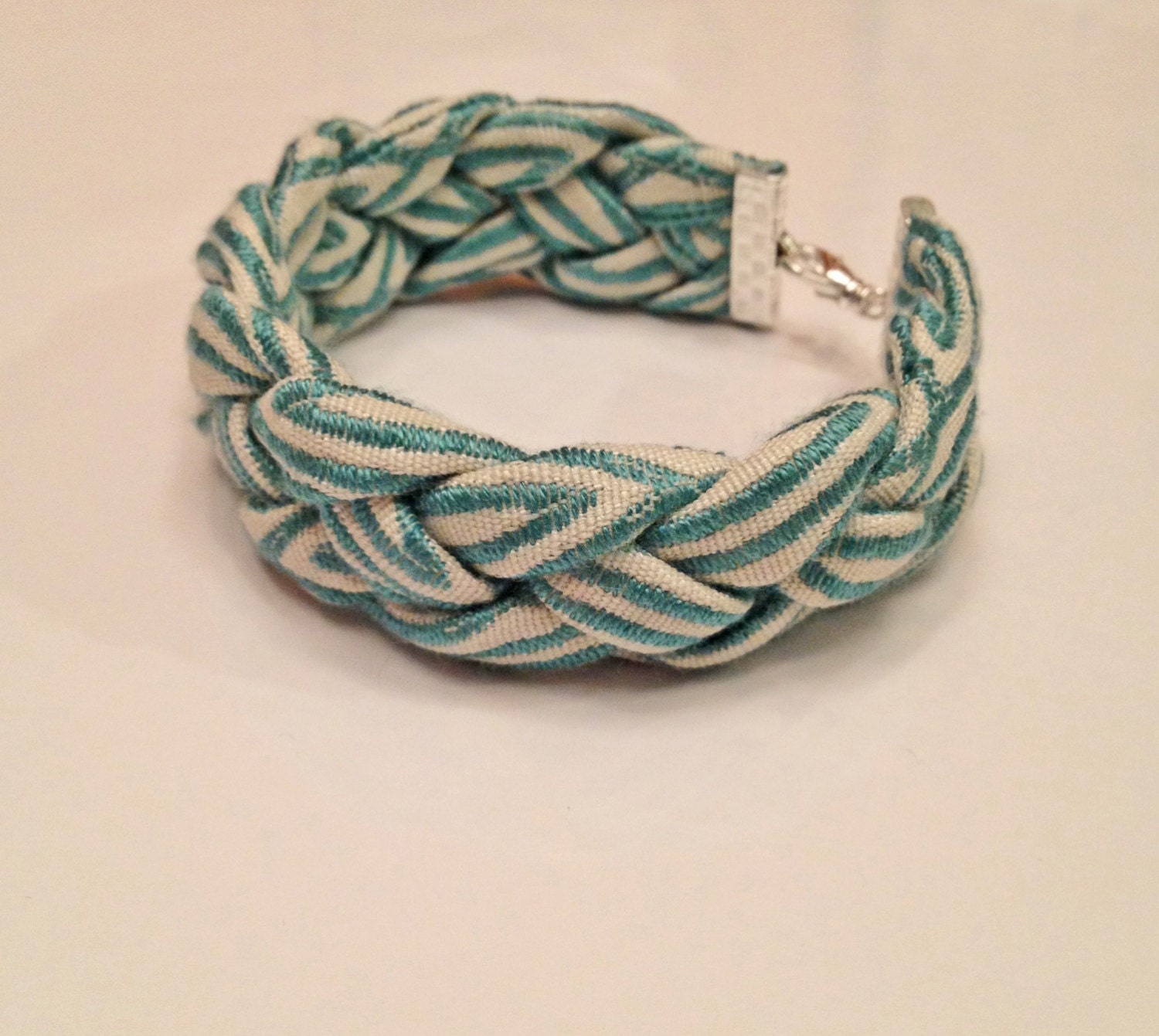 Teal Braided Bracelet, Fabric Bracelet, Fabric Cuff, Woven Bracelet
