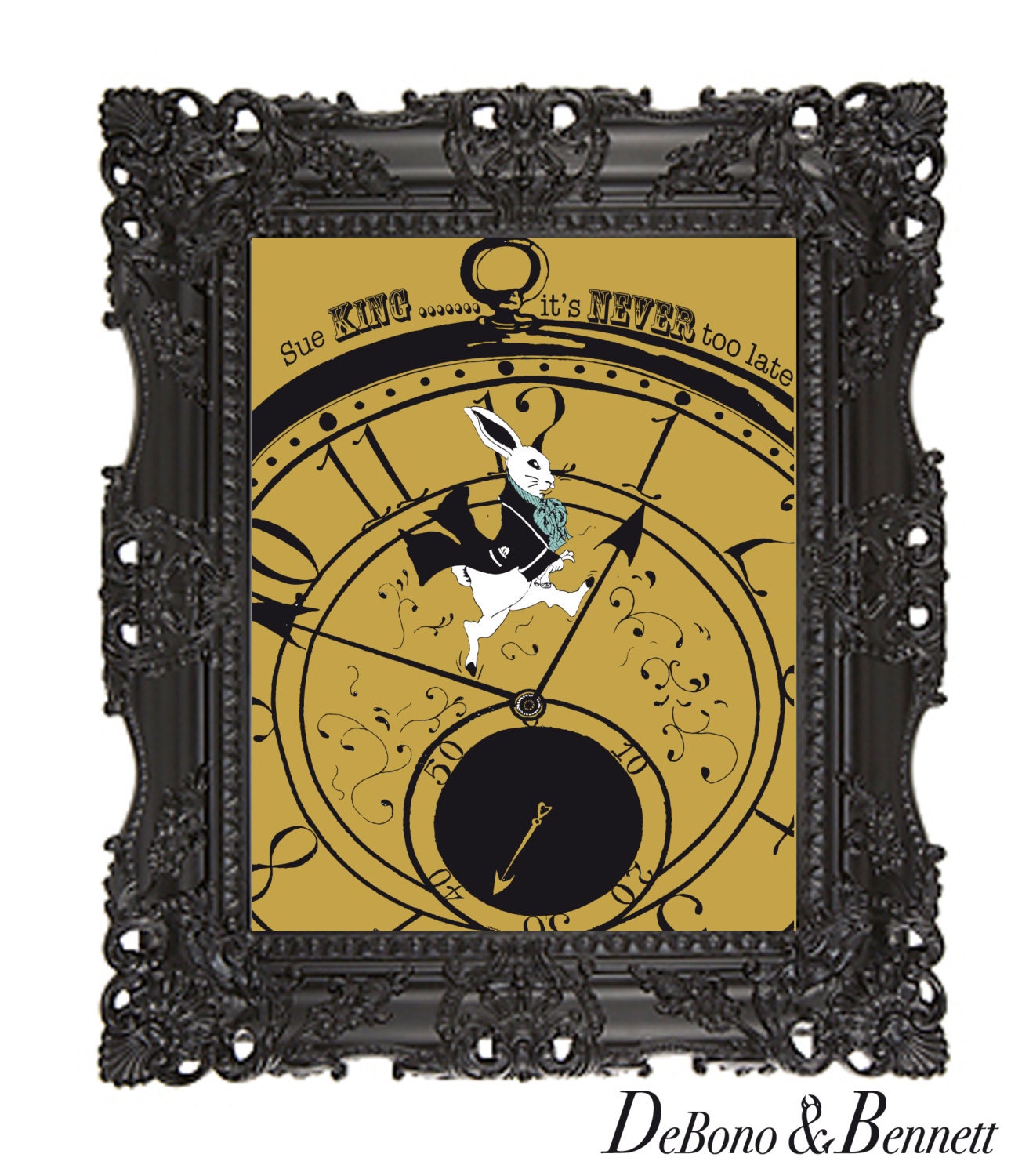 Retro Inspirational Quote Giclee Art Print - Vintage Typography Decor - A Customize - "It's never too late" clock in hay yellow - UK