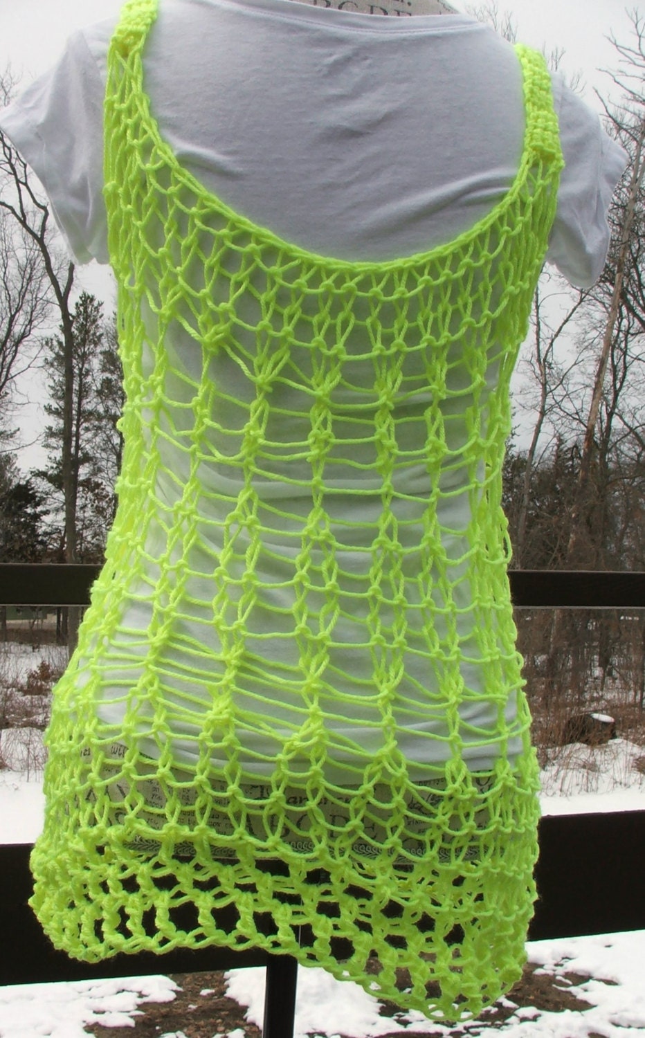 Knit Tank Top. Swimsuit Cover. Knitted Beach Cover. Bright Neon Yellow. Size Large