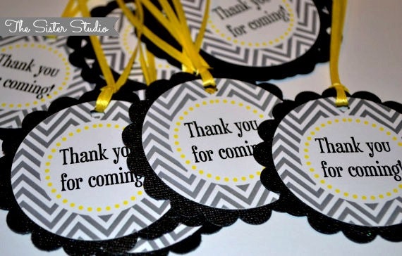 12 Custom Favor Tags - Thank You - Chevron - Yellow