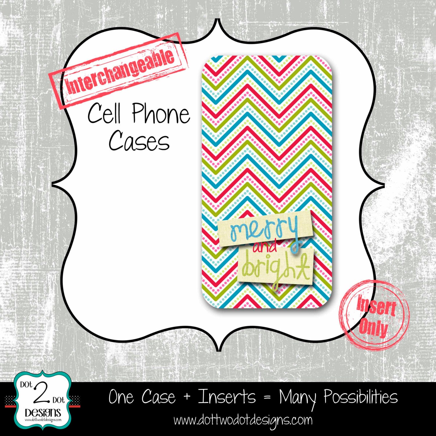 iPhone 4 / 4S / 5 and Galaxy S3 / SIII Interchangeable Insert for Bumper Cases - INSERT ONLY - Christmas Chevron - Merry and Bright