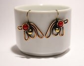 copper earring-Coral Earring-Mixed Metal Earring-brass earring-wire wrap earring -copper jewelry- wire wrapped jewelry handmade