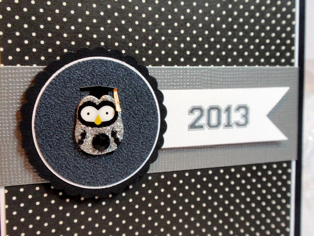 Graduation Card - Wise Owl - Black, White & Silver
