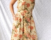 SARA CAMPELL Pretty Woman DRESS/ Spring Floral Equestrian. Retro Flair Maxi Shirtdress. Afternoon Wedding. Garden Party Cocktail/ 8. Medium