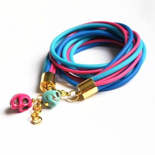 RUBBER cord BRACELET - luxury bracelet - skull - wrap bracelet - turquoise - pink - blue - trendy - SUMMER bracelet - gold - summer trends
