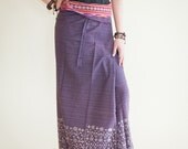 Thai Wrap Around Gypsy Sarong Skirt Fine Stripe Textured Cotton Flora Design Free Size (Purple TW-3)