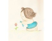 Nursery Kids' Room Desktop Whimsical Mini Art Print - "A Ribbon for You, Tulip" Says Little Girl CurlieQ