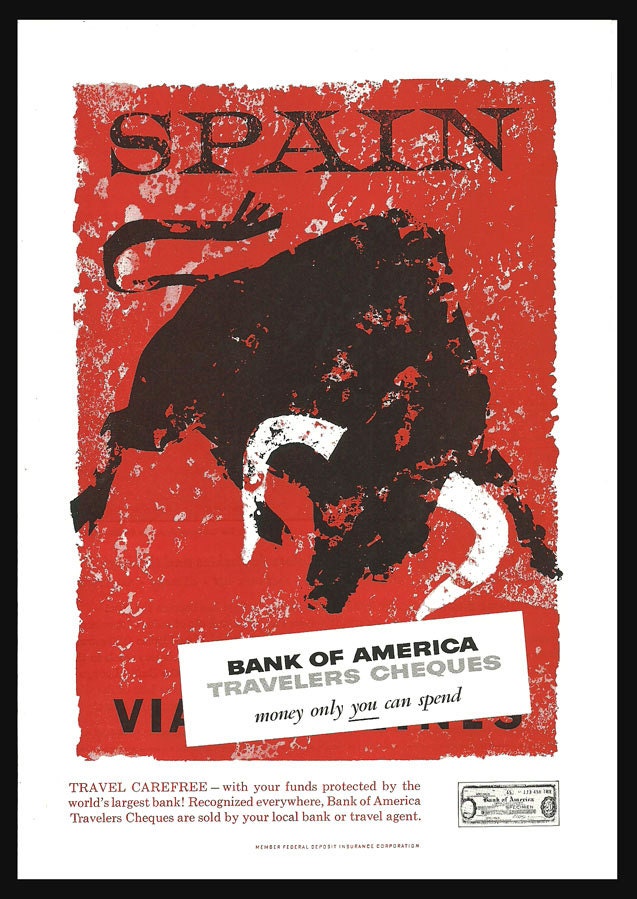 Bull Folk Art Illustration 1957 Bank of America Ad Graphic Art Design Magazine Advertisement