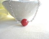 Coral jade necklace, coral solitaire necklace, bridal jewelry, simple everyday jewelry