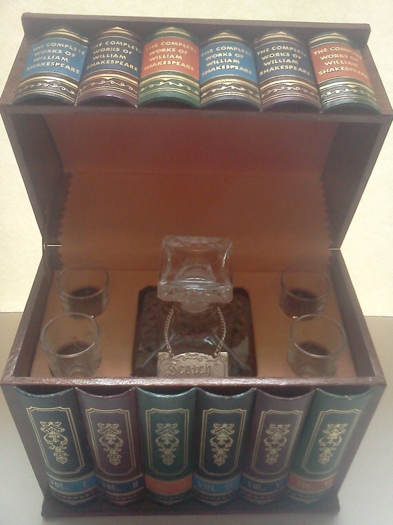 Vintage Faux Book Box Safe Liquor Set Bar by VintageEstateLore