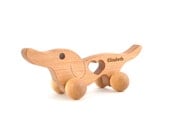 Personalized Wooden Push Toy - Wiener Dog Natural Baby Toy - Waldorf Inspired Wood Toy - Eco-Friendly Wooden Toy for Toddlers