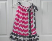 The Pink & Grey Chevron Ruffle Dress for girls -- Pillowcase Bow dress -- Made to Order -- You Chose the Size