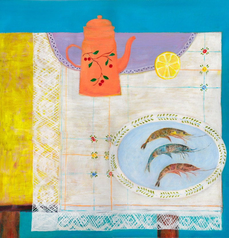 Still Life Original Three Fresh Prawns