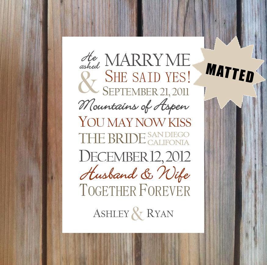 Matted Important LOVE STORY WEDDING Dates Print. Engagement & Wedding. Personalized and Fully customizable - Typography Subway Art
