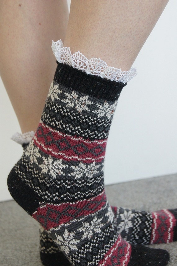 Lace Boot Socks Floral Socks - Knit Floral Socks