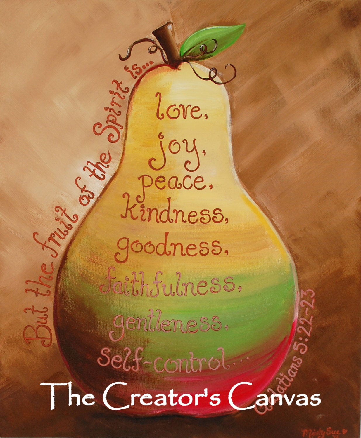 Fruit of the Spirit Original Painting Scripture Bible Verse Christian, Pear, Kitchen, Love, Joy, Peace