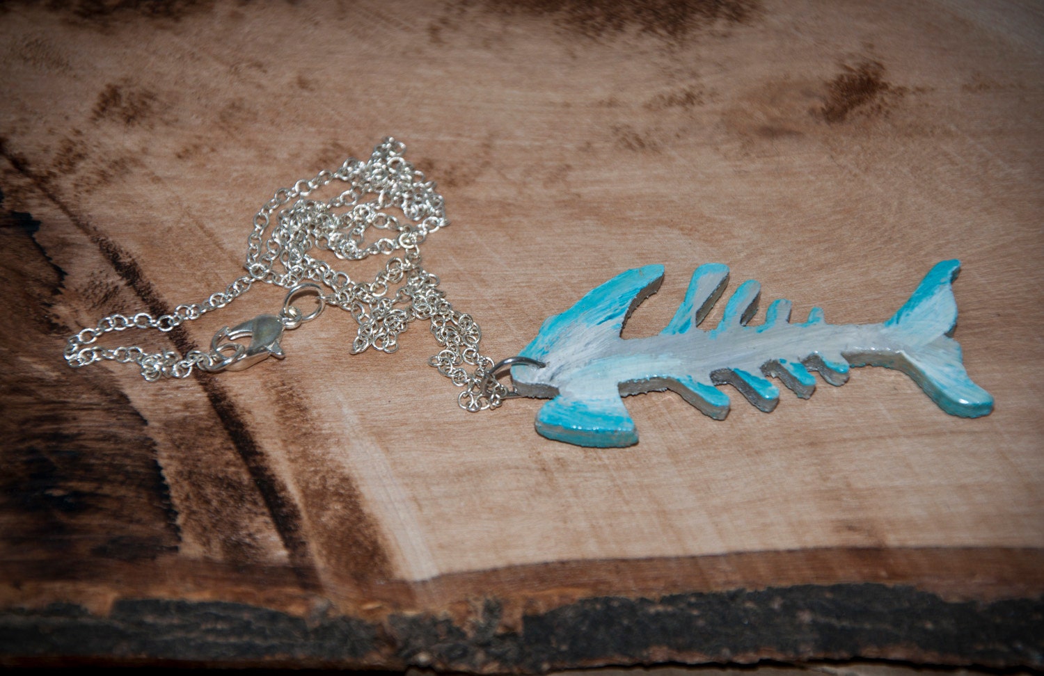 Handmade necklace with wooden fishbone pendant