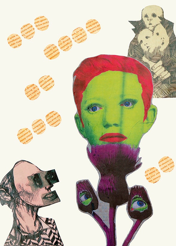 Original Paper Collage Art - Love Triangle