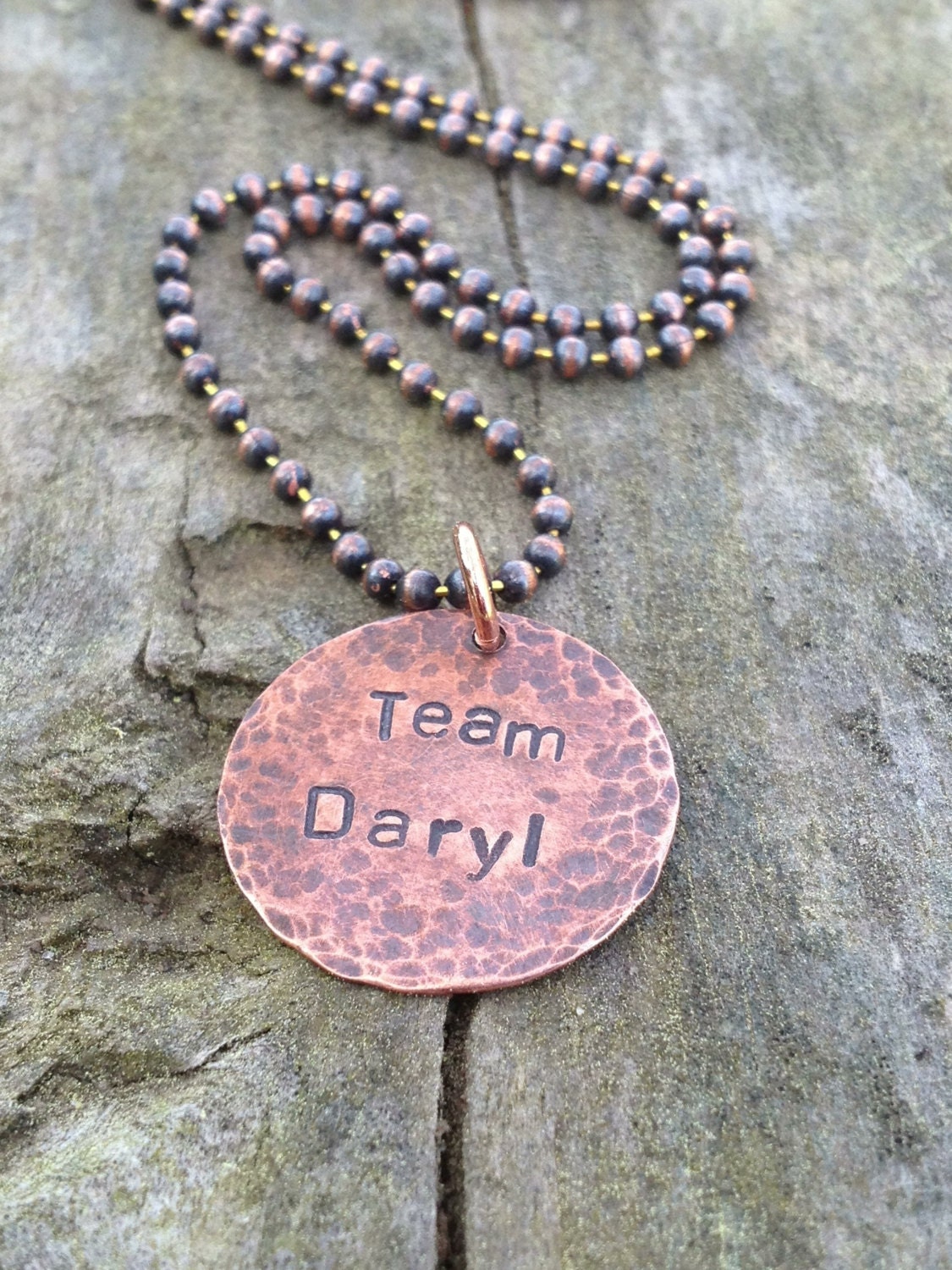 Team Daryl Hand Stamped Necklace, Rustic, Distressed and Antiqued Charm, the Walking Dead