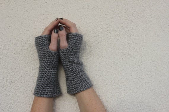 Valentine's Day Gift - Grey Fingerless Gloves, Grey Wrist Warmers