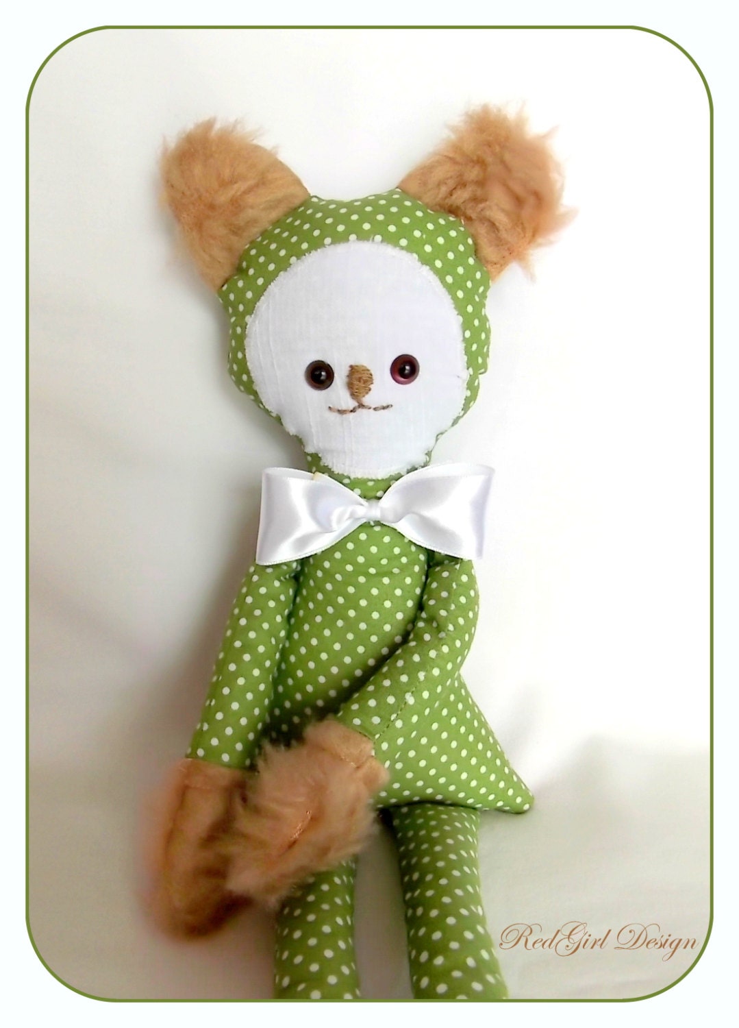 Teddy Bear Rag Doll Kids Toys green with polka dot - RedGirlBoutique