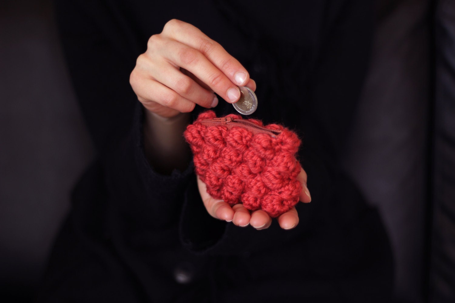 Small crochet clutch/ Coin purse/ Popcorn/ Deep orange