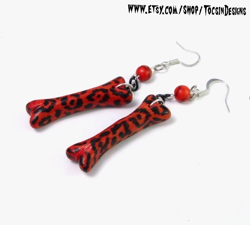 LEOPARD BONES EARRINGS  psychobilly  punk  deathrock  goth
