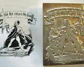 Letterpress Print Block  He Did not return my book  man on sword that man is holding - funny one.
