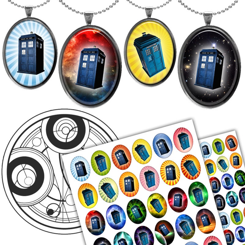 Dr Who Tardis Time Travel Machine Oval images 30x40mm and 18x25mm for Jewelry Making, Pendant images Two Printable Digital Collage Sheet