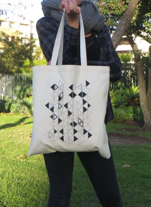Screenprinted Canvas Tote Bag Geometric Triangle Pattern
