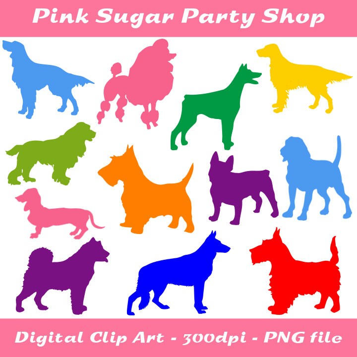 Dog Silhouette Graphics Clipart - Personal use and small commercial Il_570xn